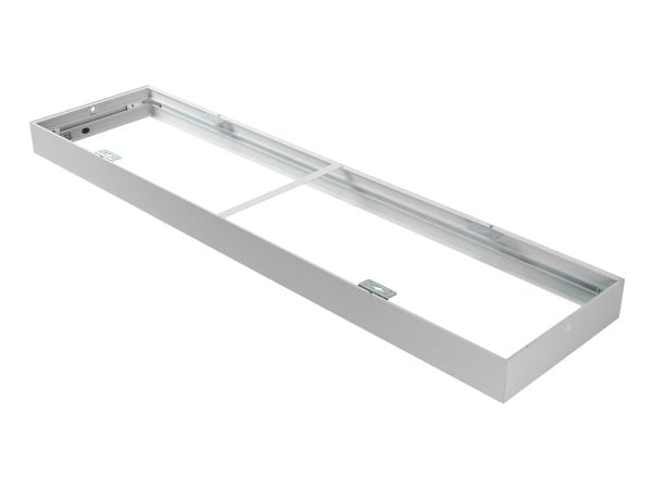 Asennuskehys LED-paneelille, mitat 300x1200 mm, pinta-asennukseen, valaisimen takana on tilaa ohjaimelle.