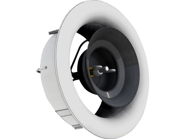 LINDAB Ventilhus AIRYB Ø125 mm til AIRYFB frontplade. Monteres i kanalsystem, farve RAL9003. Anvendes til både indblæsning og udsugning.