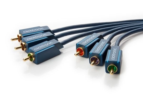 ClickTronic 10m YUV Component, 10 m, 3 x RCA, Gull, Blå, Hankjønn/hankjønn