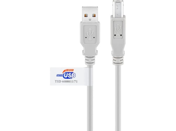 Goobay 50831, 2 m, USB A, USB B, USB 2.0, 0,48 Gbit/s, Grå