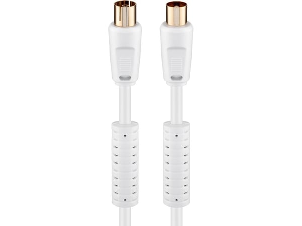 Wentronic Goobay antennetilkoblingskabel, 100 % skjermet, ferritt, gullbelagt, hvit, 1,5 m - koaksialplugg <=> koaksialkontakt (67276)
