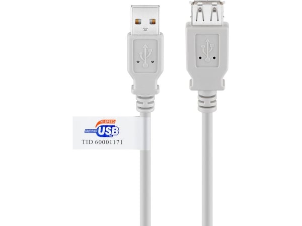 Goobay USB Verl AA 300 HiSpeedCert 2.0 3m, 3 m, USB A, USB A, Hankjønn/hunkjønn, Grå