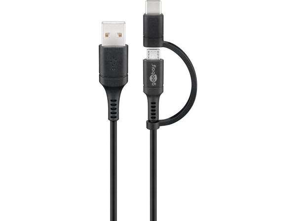 goobay 2in1 - USB-kabel - USB (hann) til Micro-USB type B, USB-C - USB 2.0 - 2.1 A - 1 m - reversible kontakter