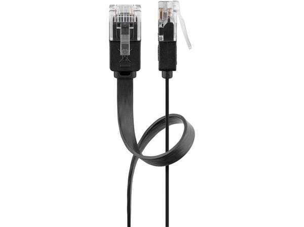 goobay - Verkkokaapeli - RJ-45 (uros) - RJ-45 (uros) - 10 m - UTP - CAT 6 - muotoiltu, litteä - musta