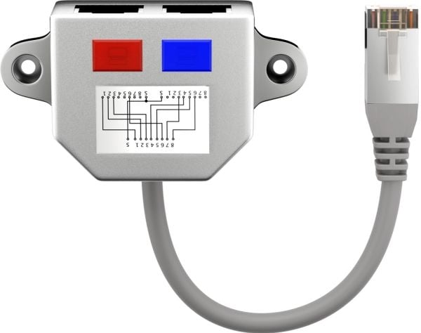 Goobay CAT T-sovitin 1x 10/100 BaseT 1x ISDN, 0,15 m, RJ-45, 2 x RJ-45