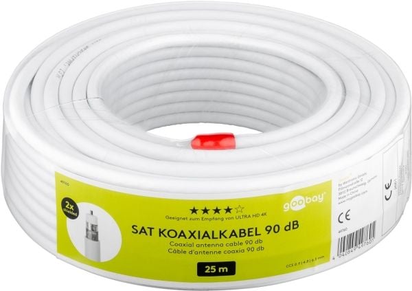 goobay - Bulkantennkabel - 25 m - dubbelt skärmad koaxial - 90 dB - vit