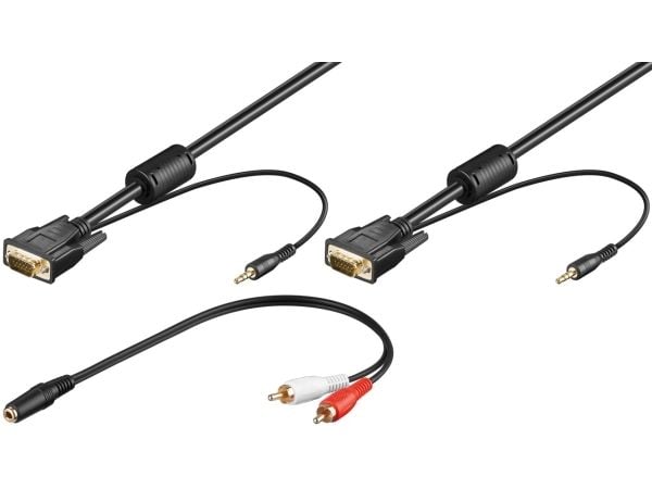 goobay - VGA/lydkabel-sett - 3 m - rund, tommelskruer - svart