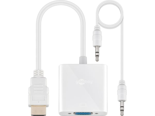 goobay - Video/audio-adapter - HDMI hann til HD-15 (VGA), mini-phone stereo 3.5 mm hunn - 2.5 cm - hvit