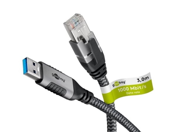 Goobay 70499 USB-A til RJ45-adapterkabel 3 m USB 3.0 1 Gbit/s, svart-sølv