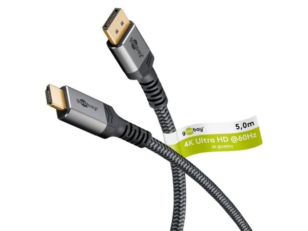 Goobay 65271, 5 m, DisplayPort, HDMI, Hankjønn, Hankjønn, Grå