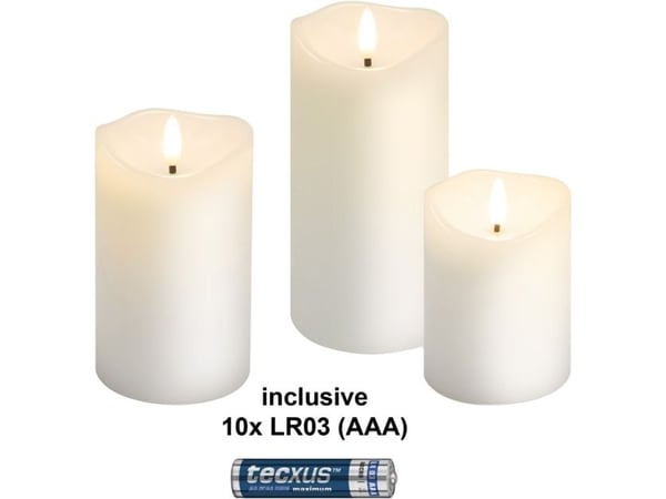 Sett med 3 LED-lys i voks, hvite, inkl. 10x AAA (LR03)