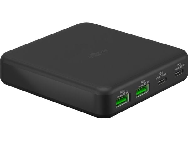 USB-C™ PD GaN moniporttinen pöytälaturi (65 W) musta