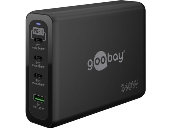 USB-C™ PD GaN multiport hurtigoplader (240 W), sort