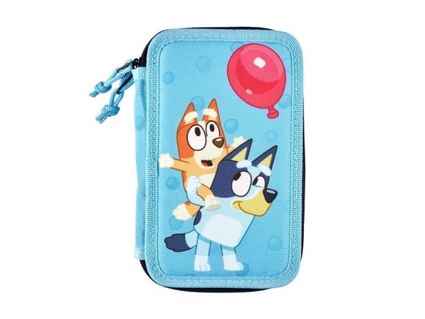 BLUEY 2-fack fylld pennfodral, 300D RPET nylon, A6 anteckningsbok, pennvässare, linjal 15 cm, 12 färgpennor, 2 pennor, suddgummi, 300D nylon, 19,5 ...