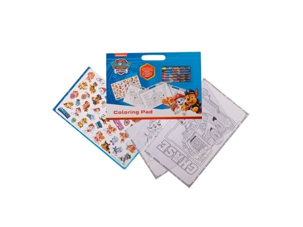 PAW PATROL  Artist pad with 40 colour-in posters 29.5 x 21 cm (b/w) and 6 regular crayons (6 colours ) & 1 sticker sheet