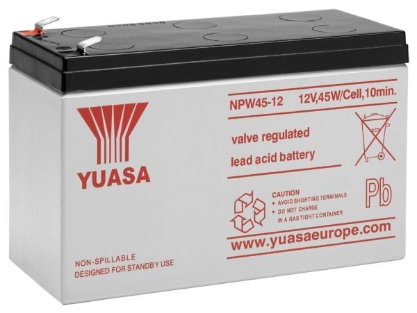 Blei-batteri (Yuasa) NPW45-12 høyeffekt batteri 12V 7,3Ah (Faston 250 - 6,30mm)