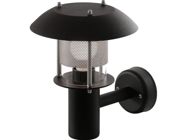 DeKANON vägglampa, svart RAL 9005, E27 sockel, klass I, IP44, IK10