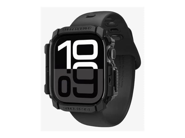 Spigen Rugged Armor, Ask, Smartwatch, Svart, Apple, Apple Watch 10 (42mm), Termoplastisk polyuretan (TPU)