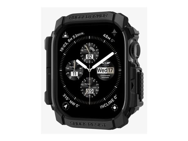 Spigen Rugged Armor, Ask, Smartwatch, Svart, Apple, Apple Watch 10 (42mm), Termoplastisk polyuretan (TPU)