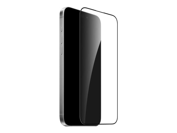 Puro - Skjermbeskyttelse for mobiltelefon - med applikator - glass - rammefarge svart - for Apple iPhone 16 Plus