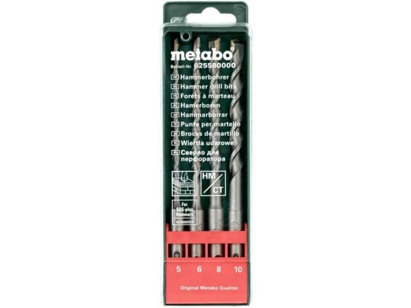 Metabo - Borsett - for betong, murverk, dust, natural stone - 4 deler - 5 mm, 6 mm, 8 mm, 10 mm - SDS-plus - lengde: 160 mm