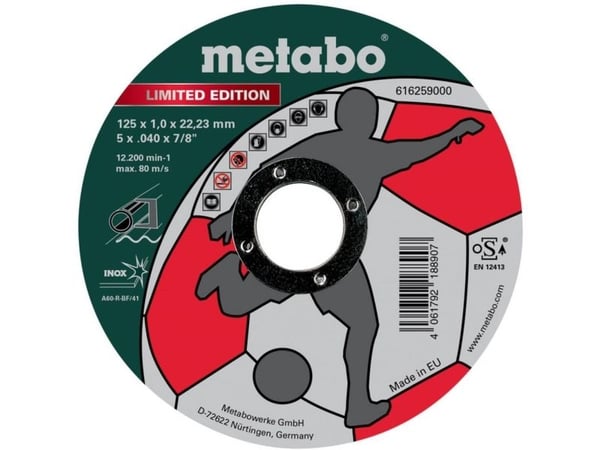 Metabo 616259000, Kapskiva, Rostfritt stål, Stål, 12200 RPM, Grön, Röd, Vit, Rund, 2,22 cm