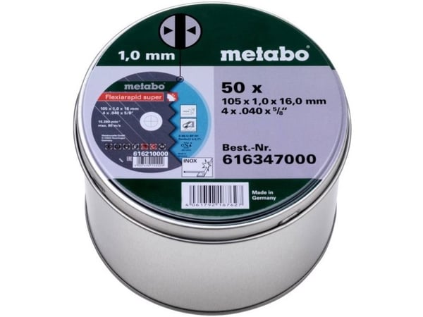 Metabo 616347000, Klippskiva, Platt i mitten, Rostfritt stål, Metabo, 1,6 cm, 10,5 cm