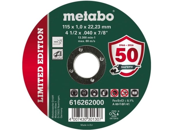 Metabo 616262000, Kapskiva, Rostfritt stål, 13200 RPM, Grön, Rund, 2,22 cm