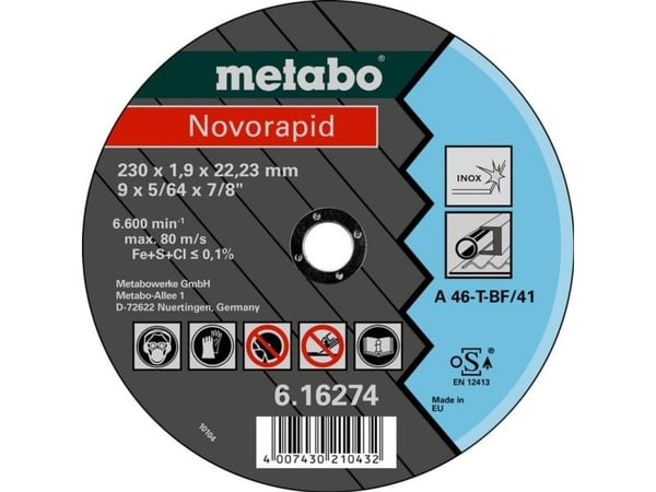 Metabo 616270000, levyleikkuri, Ruostumaton teräs, 11,5 cm, Metabo, Tasainen keskiosa, 2,22 cm