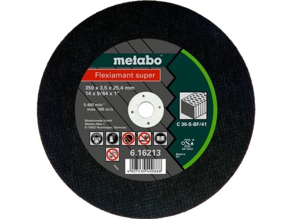 Metabo 616212000, Klippskiva, Platt i mitten, Sten, Metabo, 2,54 cm, 30 cm