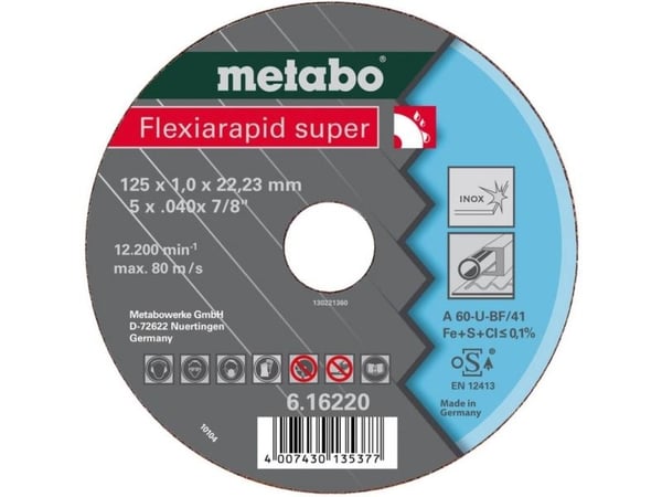Metabo 616210000, Klippskiva, Platt i mitten, Rostfritt stål, Metabo, 1,6 cm, 10,5 cm