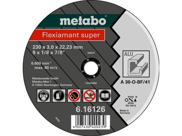 Metabo 616126000, Kutteskive, Aluminium, Messing, Bronse, Kopper, 23 cm, Metabo, 2,22 cm, 3 mm