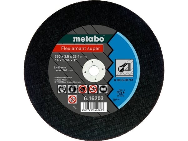 Metabo 616204000, Kutteskive, Metall, 40 cm, Alle merker, Flatt senter, Svart
