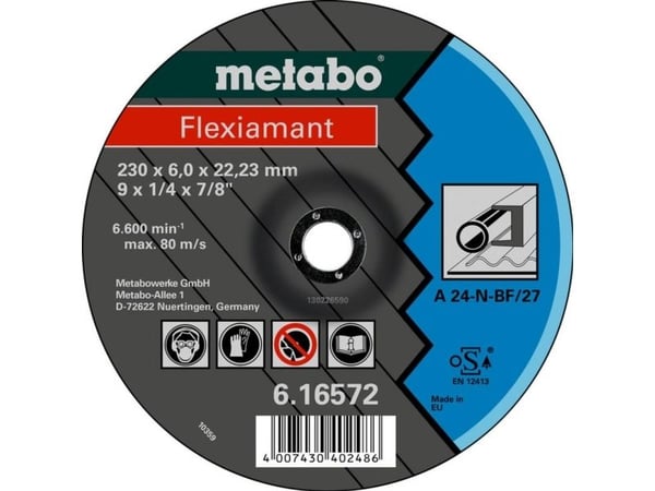 Metabo 616725000, Hiomalaikka, Terästä, 13300 RPM, Sininen, Harmaa, Pyöreä, 2,22 cm