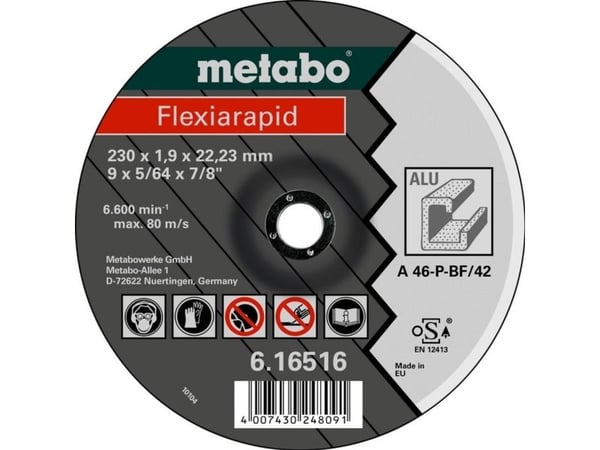 Metabo 616512000, Klippskiva, Nedsänkt i mitten, Gjuten aluminium, Metabo, 2,22 cm, 11,5 cm