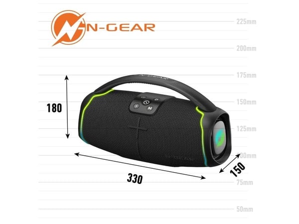 N-GEAR NRG200, 50 W, 80 - 20000 hz, Kabel & Trådlös, 10 m, Partyhögtalare, Svart