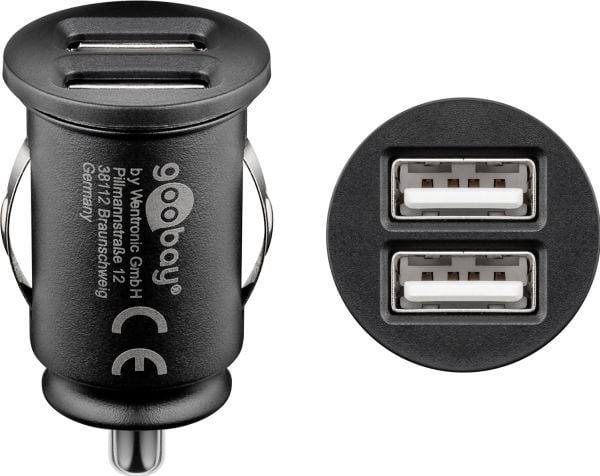 goobay - Autovirtasovitin - 2,1 A - 2 lähtöliitäntää (USB) - musta