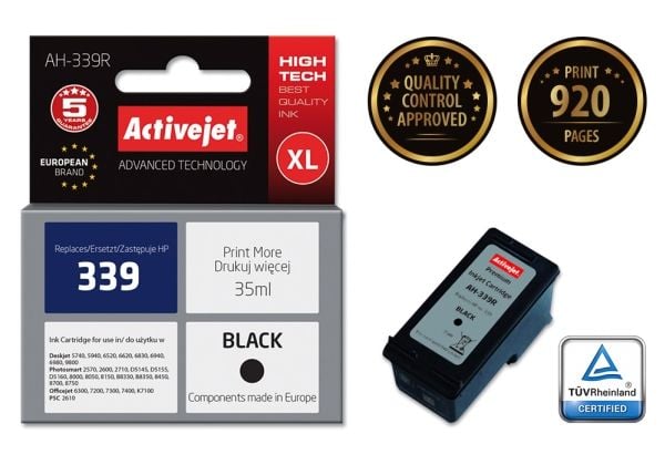 Activejet AH-339R, Korkea (XL) värintuotto, musta, Väriainepohjainen muste, 35 ml, 1 kpl