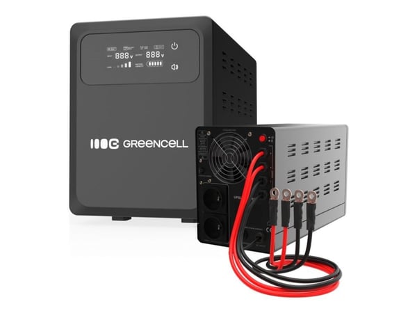 Greencell AVR UPS 1500VA 1000W PowerCore 12 VDC med LCD-skjerm