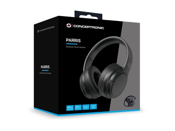 Conceptronic PARRIS03B - Headset - på örat - Bluetooth - trådlös, kabelansluten - 3,5 mm kontakt - svart