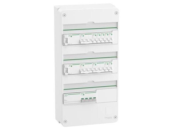 SCHNEIDER ELECTRIC Färdigmonterad Resi9 XP PW gruppcentral, 3 rader 13M: 1xAFB 1xSPD + 2xRCD + 7xC10A 1PN + 2xC16A 3PN + 1xC10A 3PN