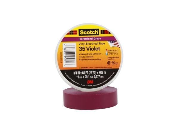 3M 35-VIOLET-3/4, läpipainopakkaus, UL, CSA, RoHS 2011/65/EU, 20,1 m, 0,1778 mm
