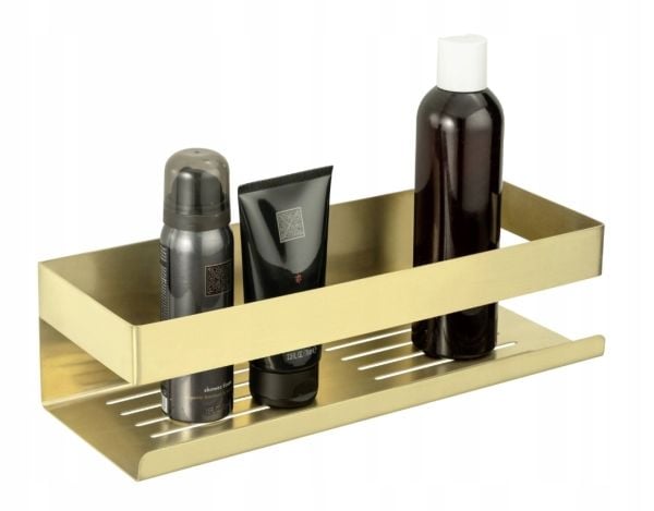 Rustfri stål væghylde mat guld 30 x 10,5 x 8 cm - Monteres nemt uden boring med Turbo-Loc® systemet – stærk og holdbar klæbepude