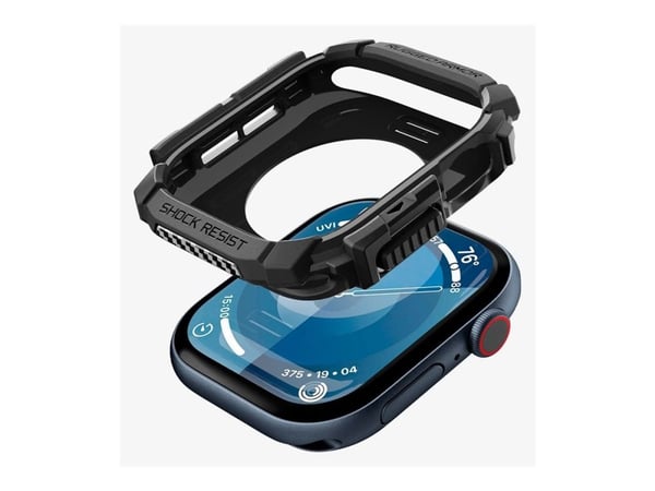 Spigen Rugged Armor, Kotelo, Älykello, musta, Apple, Apple Watch 10 (42mm), Termoplastinen polyuretaani (TPU)