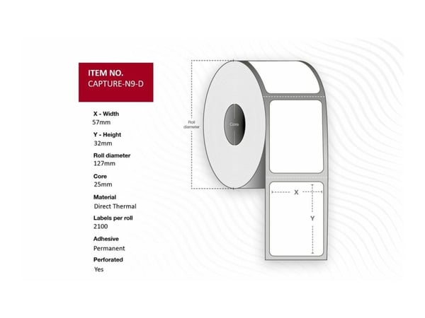 Capture - Permanet adhesiv - perforert - hvit - 57 x 32 mm 25200 etikett(er) (12 rull(er) x 2100 boks - merkelapper