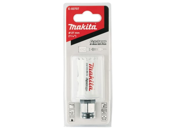 Makita E-03707, Single/enkelt, Drill, Stål, Aluminium, Plast, Tre, Rustfritt stål, Hvit, Bimetall, 4,4 cm