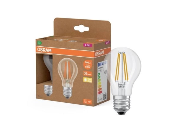 OSRAM HOMELIGHTING 4099854253508 LED (RGB)-pære EEK A (A-G) E27 pæreform 3,8 W=60 W varm hvit (Ø x H) 60 x 60 mm 2 stk