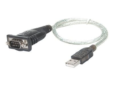 Manhattan USB-A to Serial Converter cable, 45cm, Male to Male, Serial/RS232/COM/DB9, Prolific PL-2303RA Chip, Black/Silver cable, Three Year Warran...