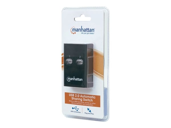 Manhattan USB-A Automatic Sharing Switch, 2x USB-B Ports, 480 Mbps (USB 2.0), Dual Control (Auto-Sensing or Manual), Bus Powered, Hi-Speed USB, inc...