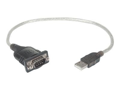 Manhattan USB-A to Serial Converter cable, 45cm, Male to Male, Serial/RS232/COM/DB9, Prolific PL-2303RA Chip, Black/Silver cable, Three Year Warran...
